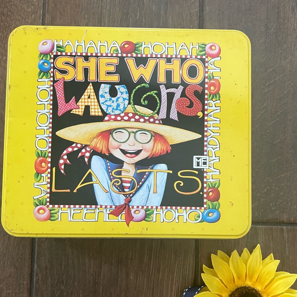 Mary Engelbreit 'She who Laughs, Lasts" JC Penney Collectible Tin Vintage